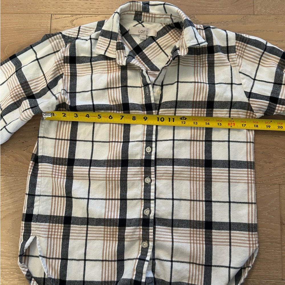 LOFT White, Beige and Black Plaid Flannel Shirt Size XS - Picture 6 of 7